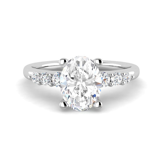 Oval Solitaire Gradual Round Accent Stones (White Gold)