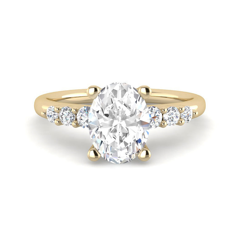 Oval Solitaire Gradual Round Accent Stones (Yellow Gold)