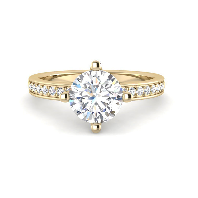 Round Solitaire w. Diamond Channel Band (Yellow Gold)