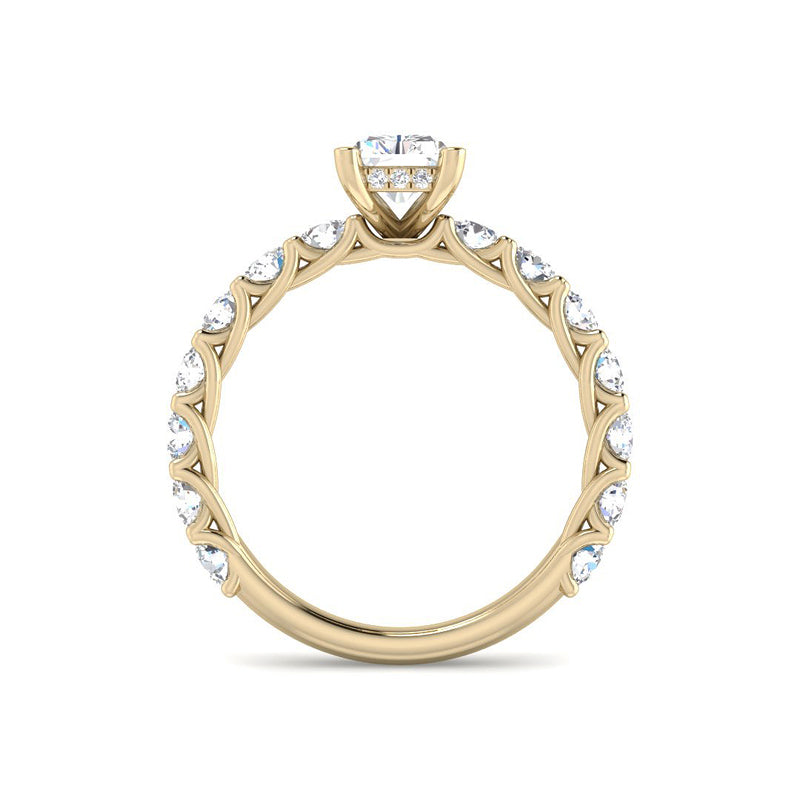 Emerald Cut w. Shared Prong Band and Hidden Halo (Yellow Gold)