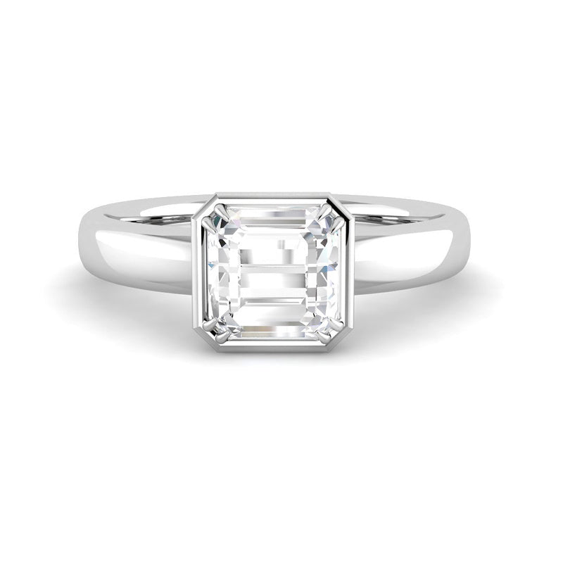 Asscher Solitaire Chubby Bezel Low Setting (White Gold)