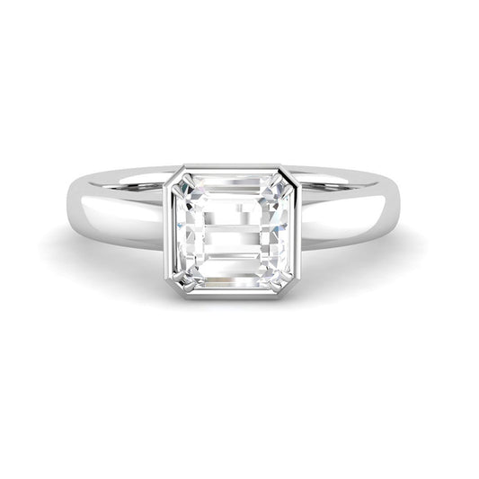 Asscher Solitaire Chubby Bezel Low Setting (White Gold)