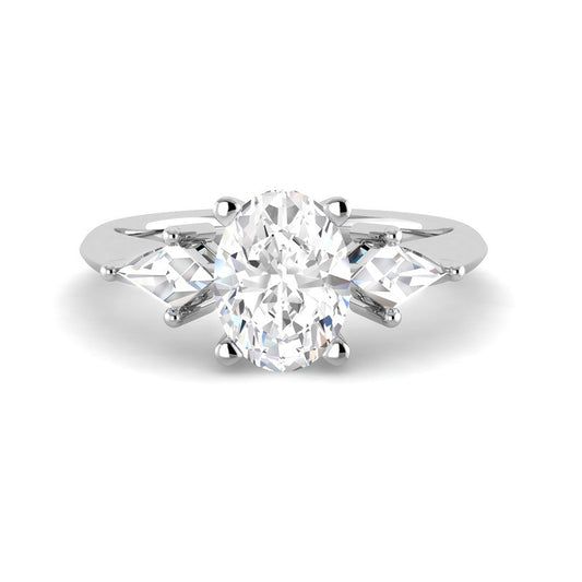 Trilogy Oval Solitaire w. Kite Accent Stones (White Gold)