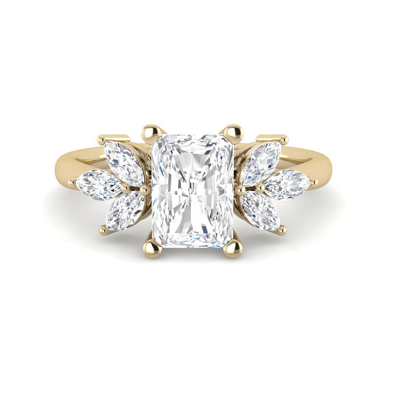 Emerald Cut w. Floral Marquise Cluster Side Stones (Yellow Gold)
