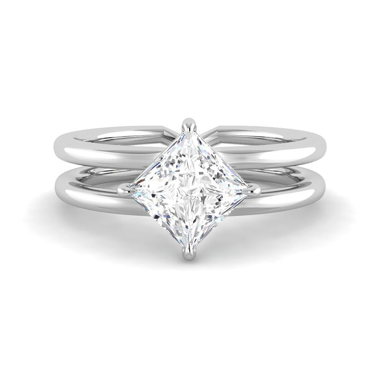 Princess Solitaire Compass Hidden Halo Setting (White Gold)