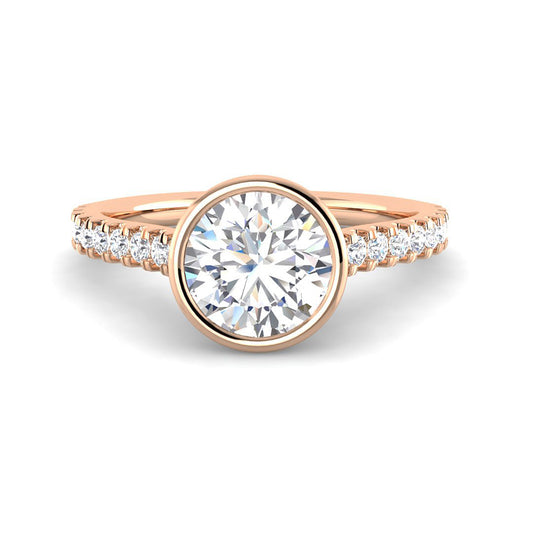 Bezel Set Round Solitaire w. Diamond Band (Rose Gold)