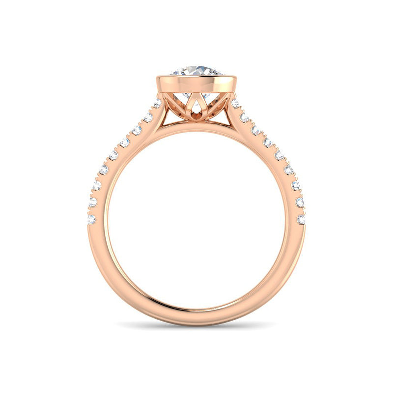 Bezel Set Round Solitaire w. Diamond Band (Rose Gold)