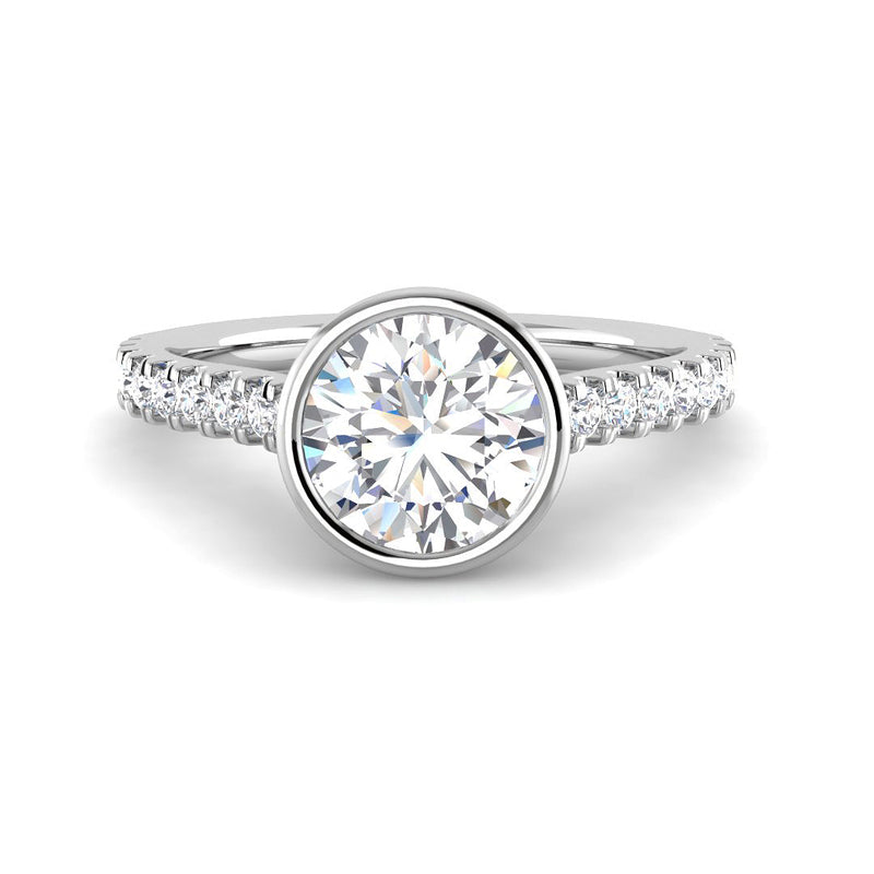 Bezel Set Round Solitaire w. Diamond Band (White Gold)