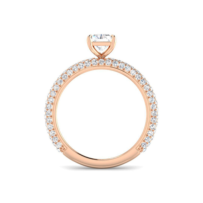 Emerald Cut w. Triple-Row Pavé Band (Rose Gold)