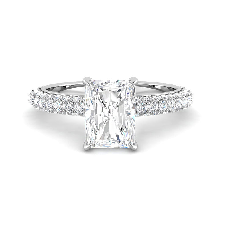 Emerald Cut w. Triple-Row Pavé Band (White Gold)