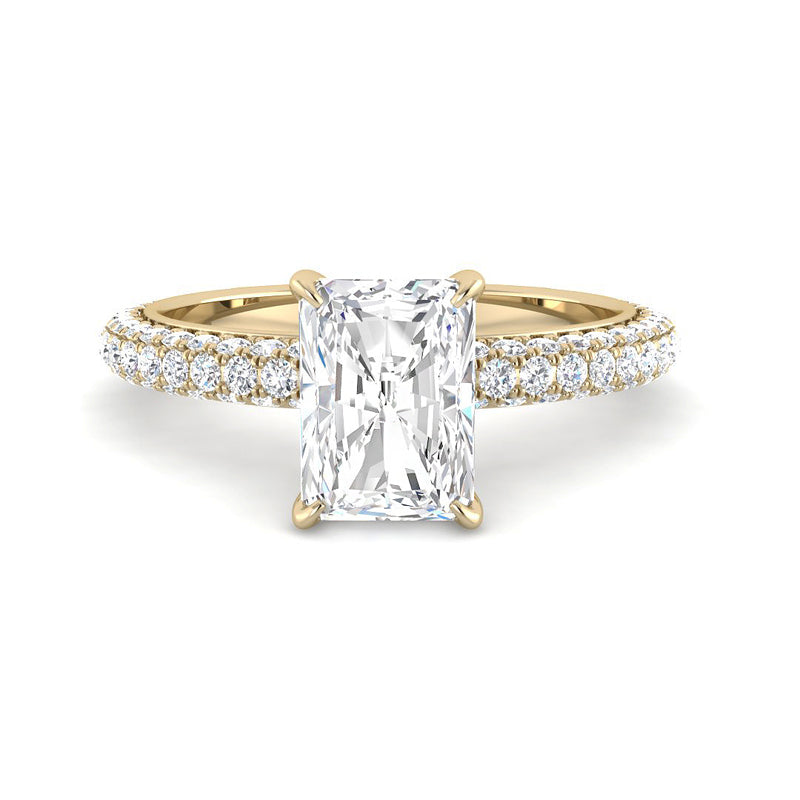 Emerald Cut w. Triple-Row Pavé Band (Yellow Gold)