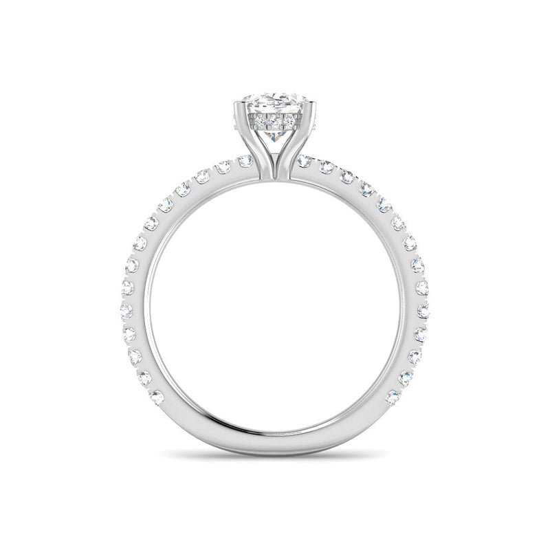Oval Solitaire w. Diamond Band and Hidden Halo (White Gold)
