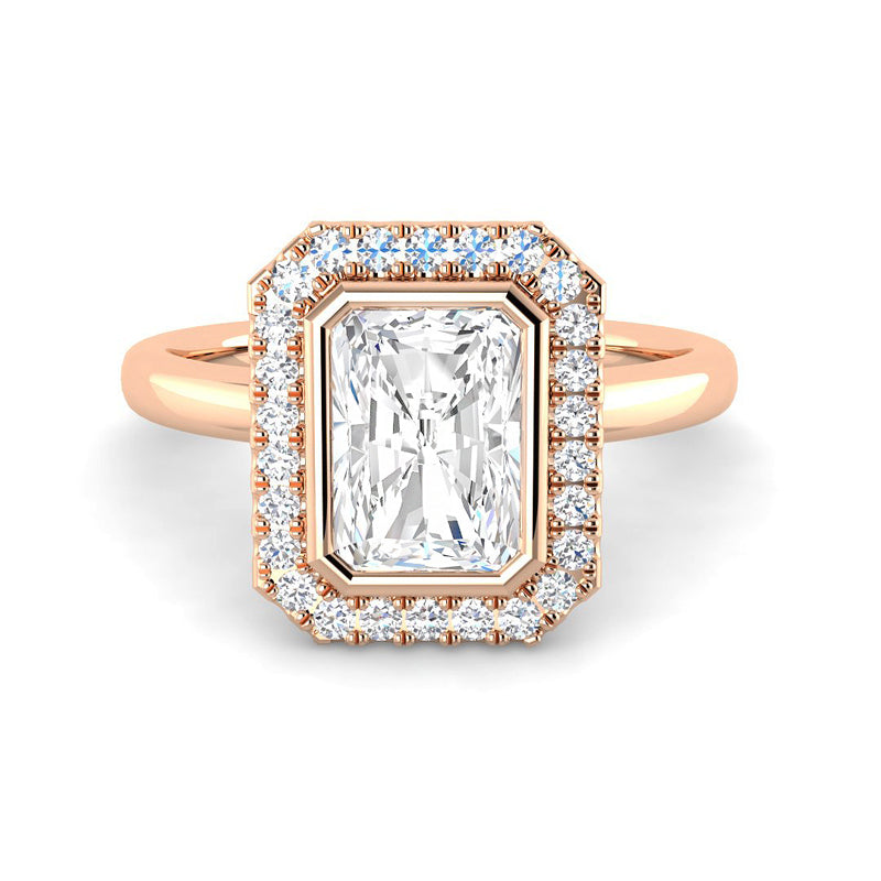 Emerald Cut Halo w. Plain Band (Rose Gold)