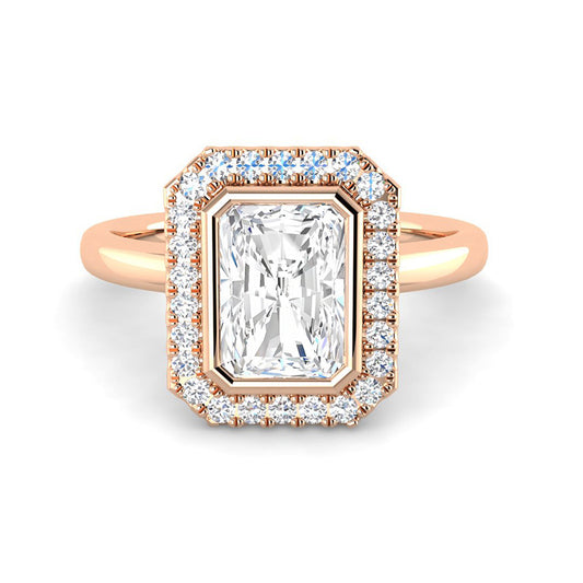 Emerald Cut Halo w. Plain Band (Rose Gold)