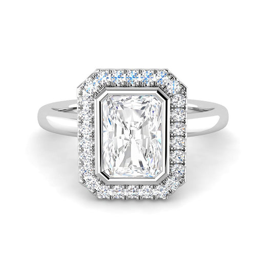 Emerald Cut Halo w. Plain Band (White Gold)