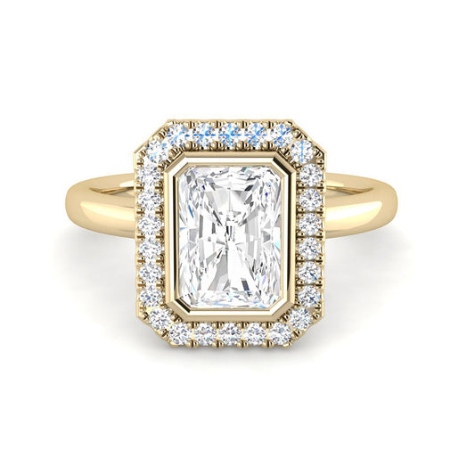 Emerald Cut Halo w. Plain Band (Yellow Gold)