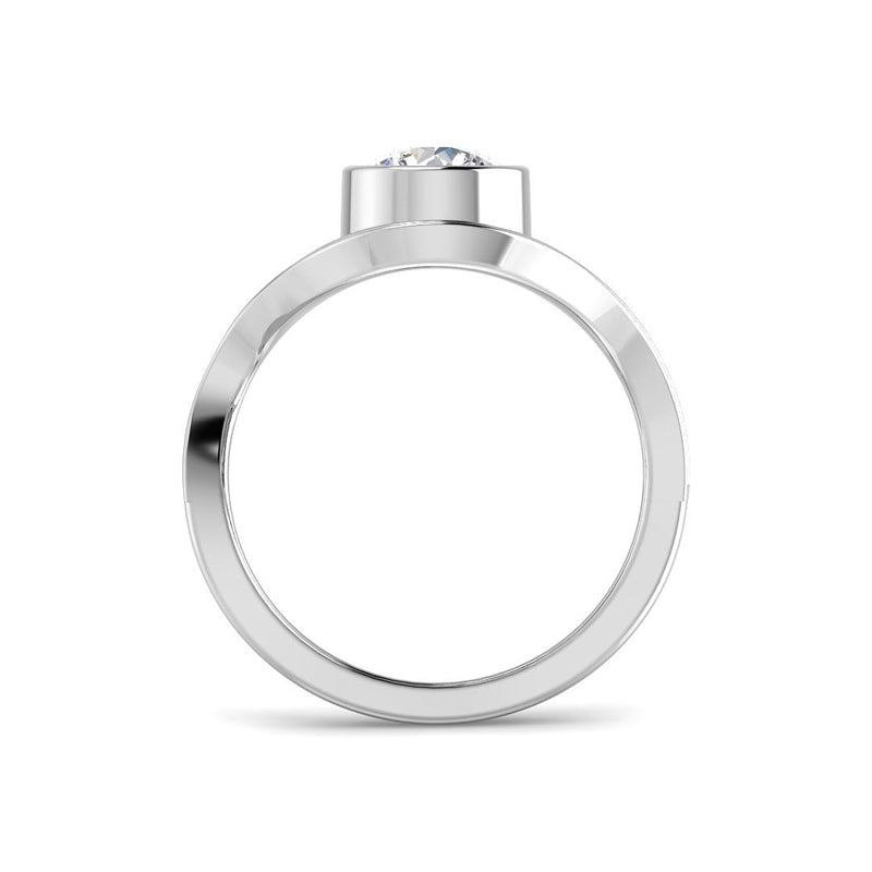 Bezel-Set Round Solitaire w. Curved Pavé Band (White Gold)