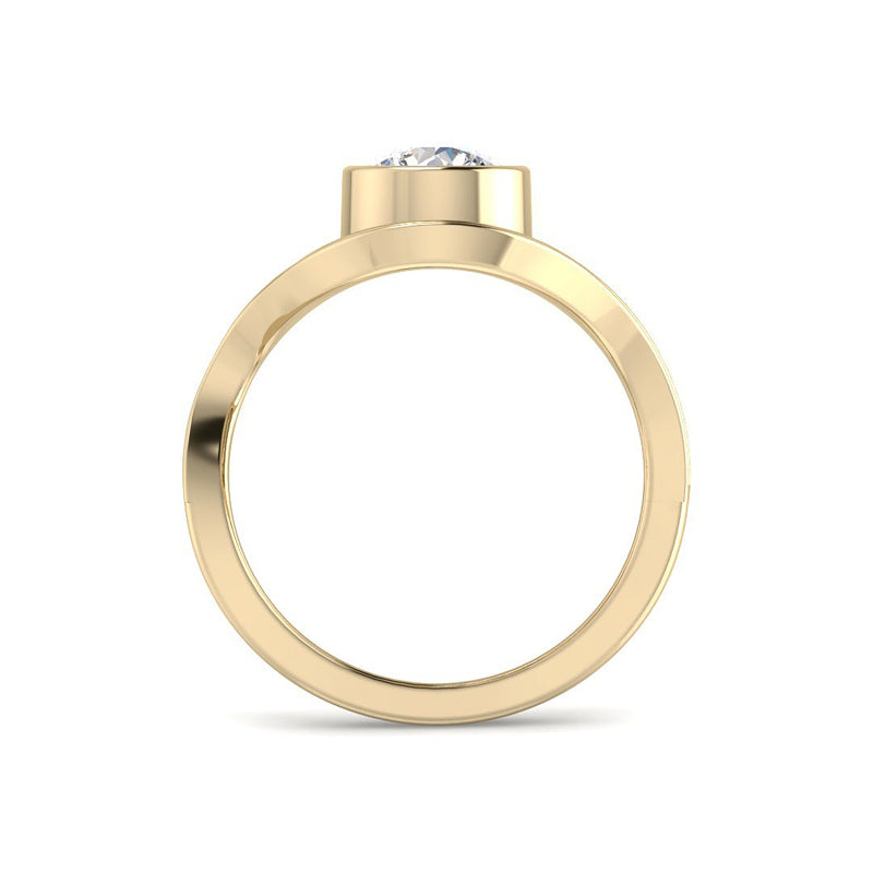 Bezel-Set Round Solitaire w. Curved Pavé Band (Yellow Gold)