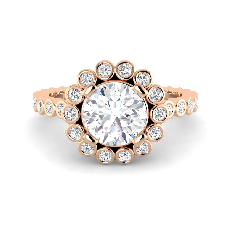 Round Solitaire w. Bezel-Set Accents (Rose Gold)