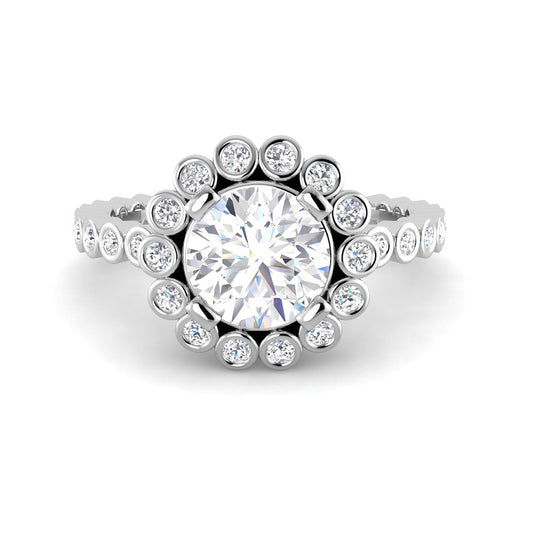 Round Solitaire w. Bezel-Set Accents (White Gold)