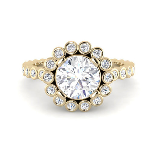 Round Solitaire w. Bezel-Set Accents (Yellow Gold)