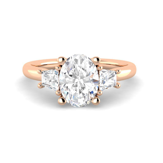 Trilogy Oval Solitaire w. Trapezoids (Rose Gold)