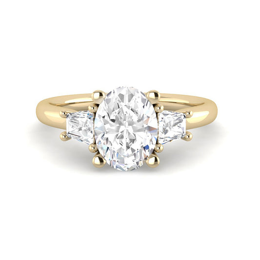 Trilogy Oval Solitaire w. Trapezoids (Yellow Gold)