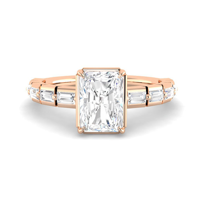 Emerald Cut w. Baguette Band and Bezel Claw Setting (Rose Gold)
