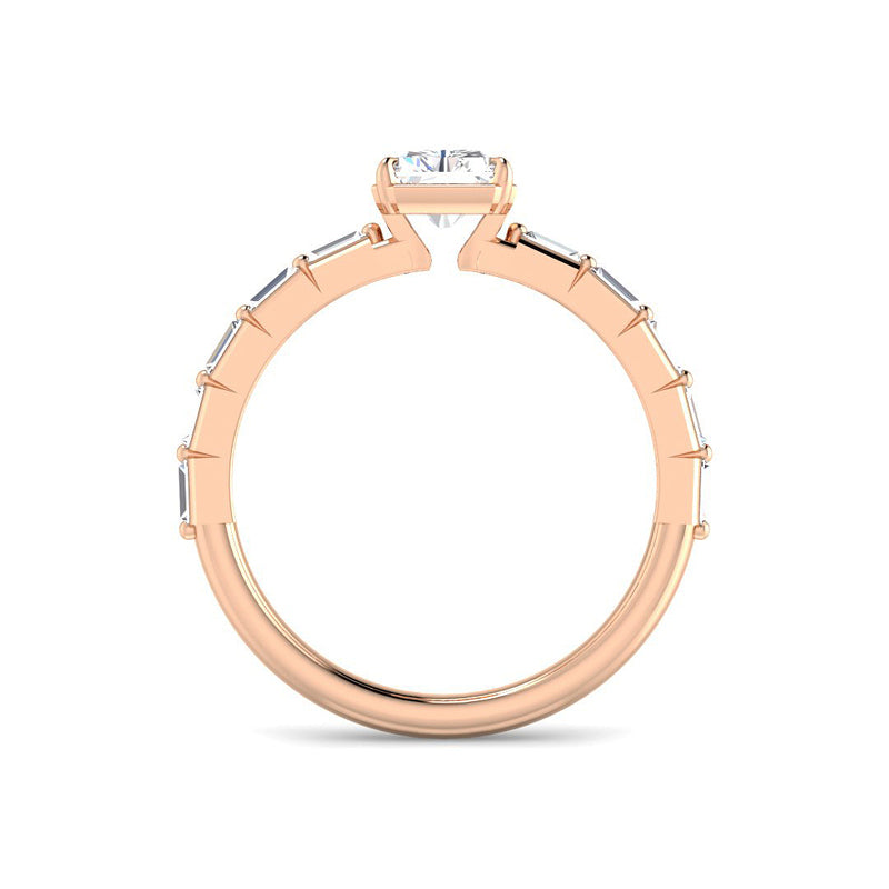Emerald Cut w. Baguette Band and Bezel Claw Setting (Rose Gold)