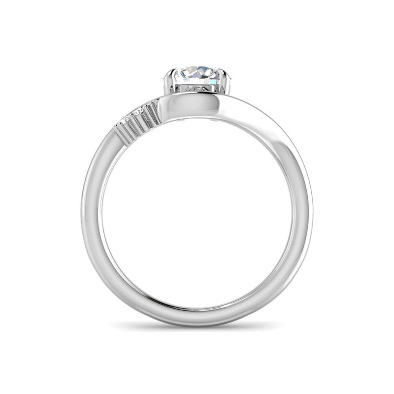 Round Solitaire w. Curved Band and Graduated Side Stones (White Gold)