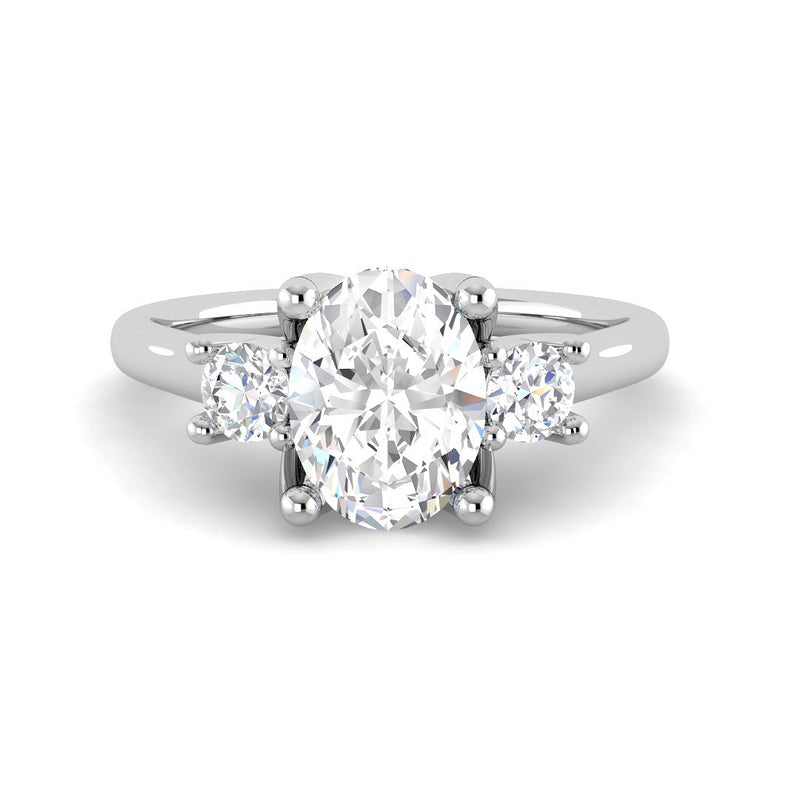 Trilogy Oval Solitaire w. Round Accent Stones (White Gold)