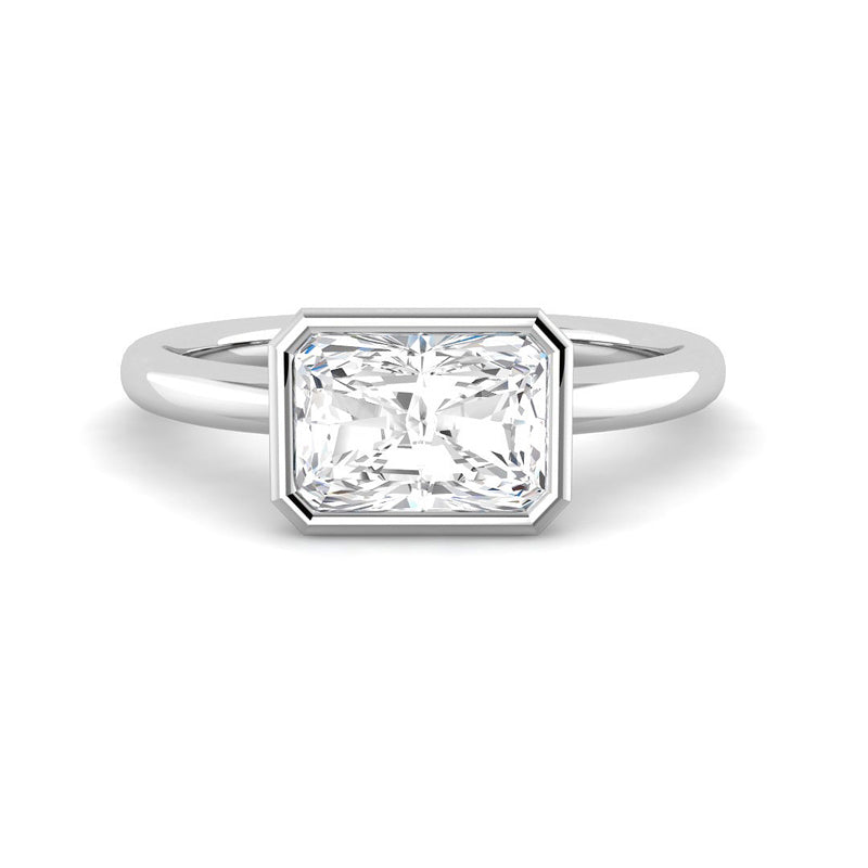 East-West Radiant Cut Bezel w. Open Basket (White Gold)