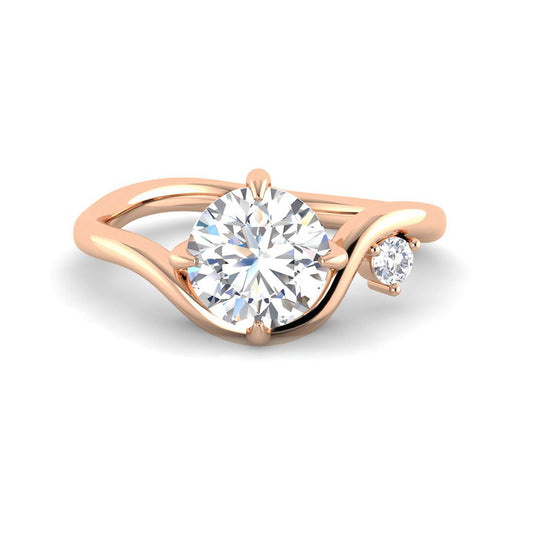 Round Solitaire w. Curved Band and Accent Side Stone (Rose Gold)