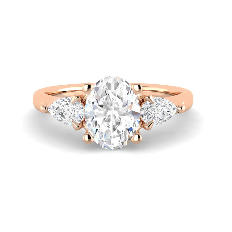 Trilogy Oval Solitaire w. Pear-shaped Accent Stones (Rose Gold)