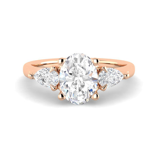 Trilogy Oval Solitaire w. Pear-shaped Accent Stones (Rose Gold)