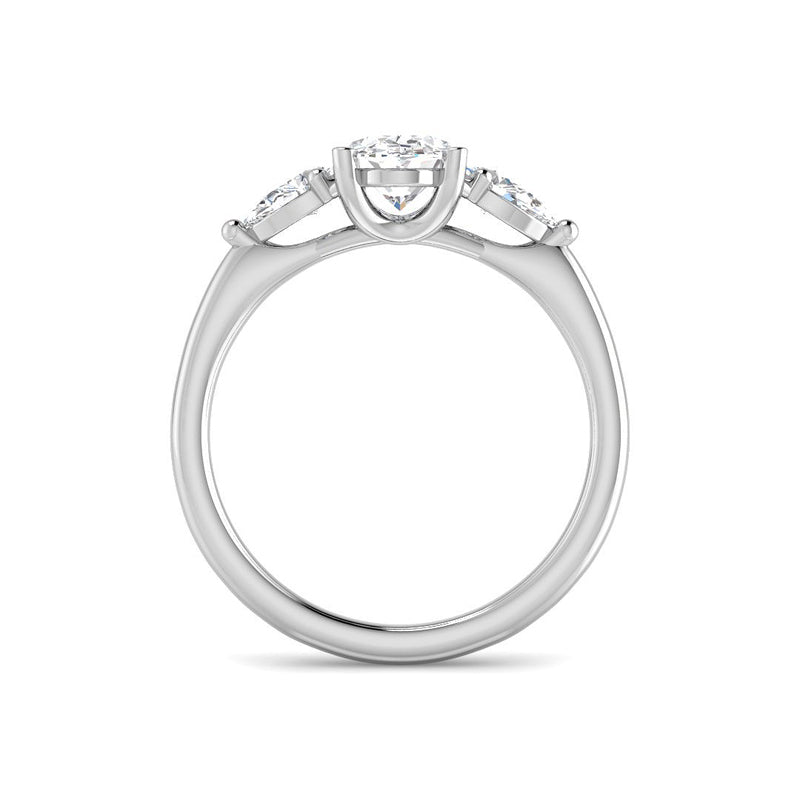 Trilogy Oval Solitaire w. Pear-shaped Accent Stones (White Gold)