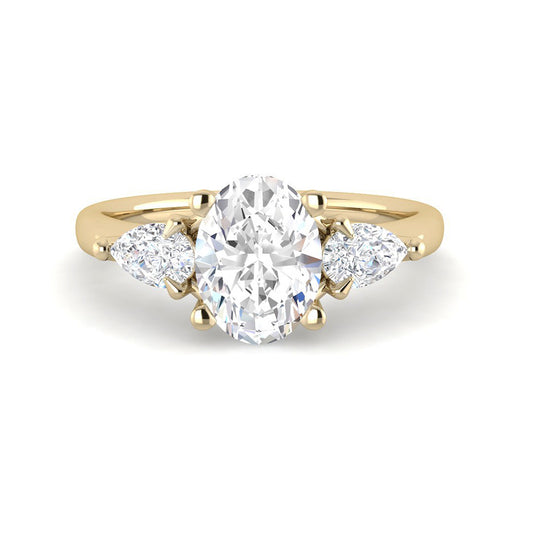 Trilogy Oval Solitaire w. Pear-shaped Accent Stones (Yellow Gold)