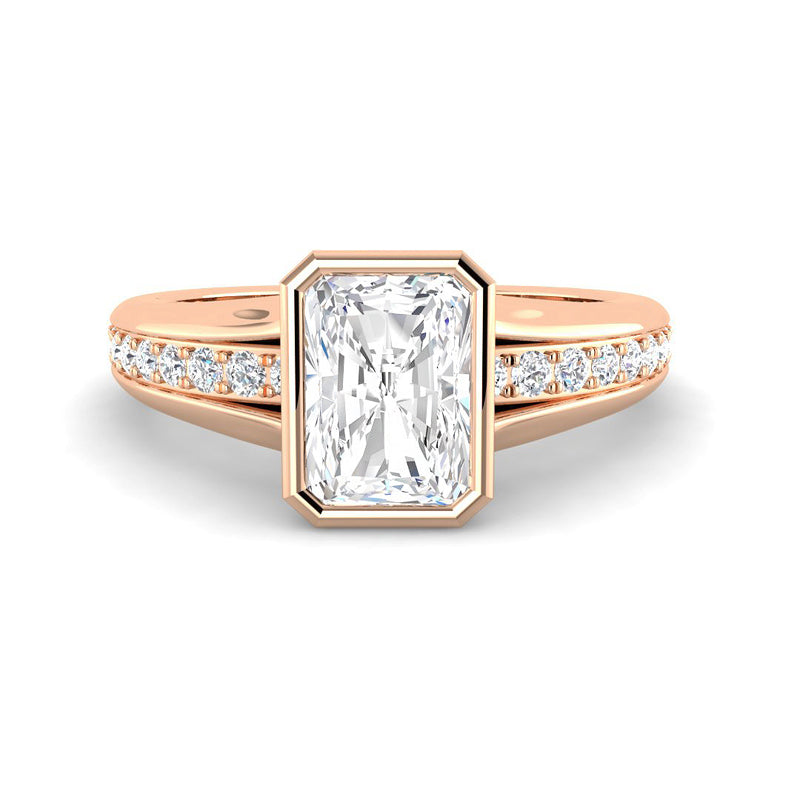 Emerald Cut Bezel w. Split Shank Pavé Band (Rose Gold)