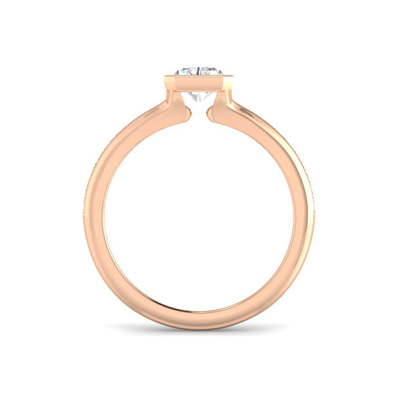 Emerald Cut Bezel w. Split Shank Pavé Band (Rose Gold)