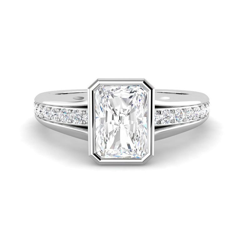Emerald Cut Bezel w. Split Shank Pavé Band (White Gold)