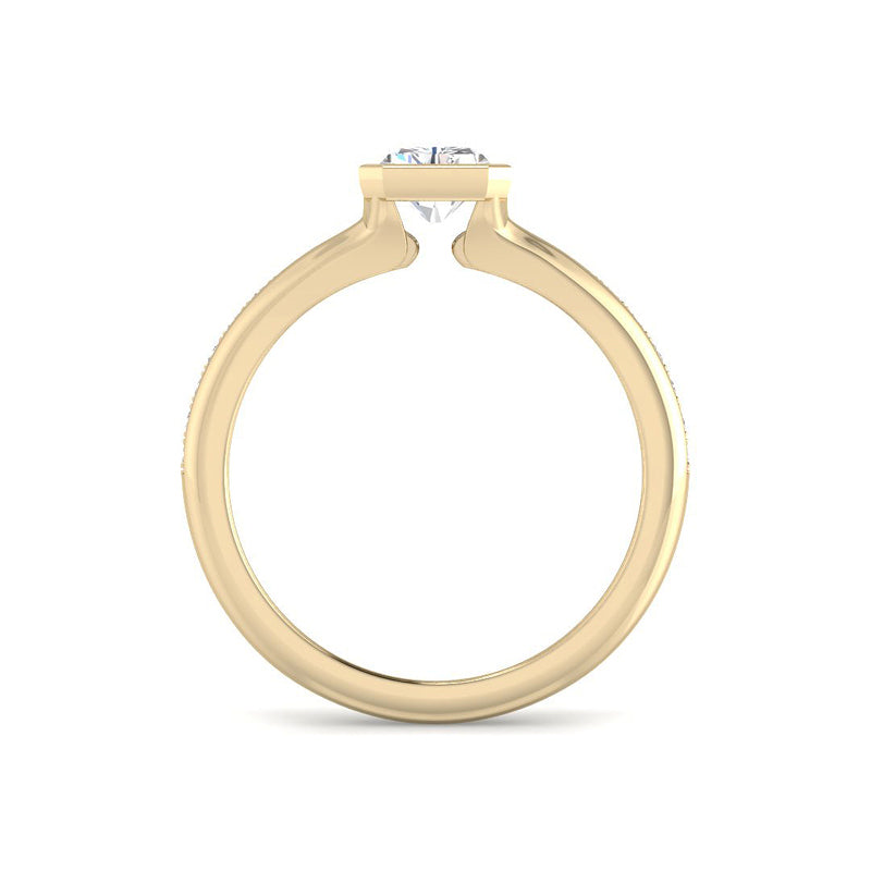 Emerald Cut Bezel w. Split Shank Pavé Band (Yellow Gold)