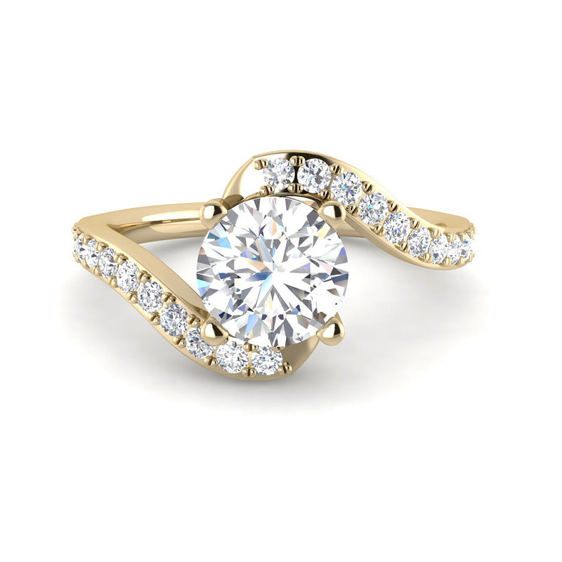 Round Solitaire w. Organic Diamond Band (Yellow Gold)