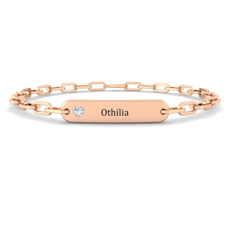 Custom Engraved Chain Bracelet w. Placket and Diamond (Rose Gold)