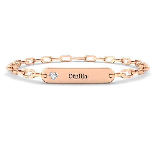 Custom Engraved Chain Bracelet w. Placket and Diamond (Rose Gold)