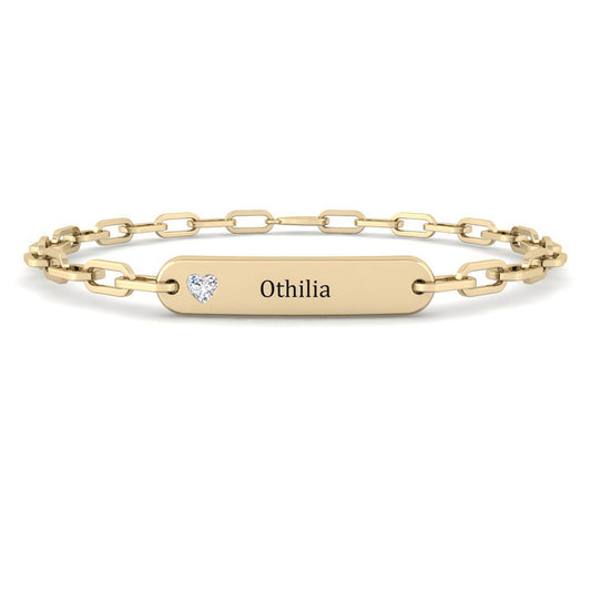 Custom Engraved Chain Bracelet w. Placket and Diamond (Yellow Gold)