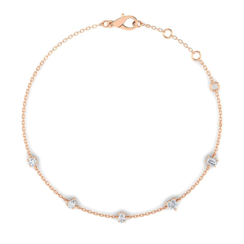 Chain Bracelet w. Multi Diamond Shapes (Rose Gold)