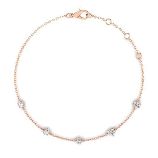 Chain Bracelet w. Multi Diamond Shapes (Rose Gold)