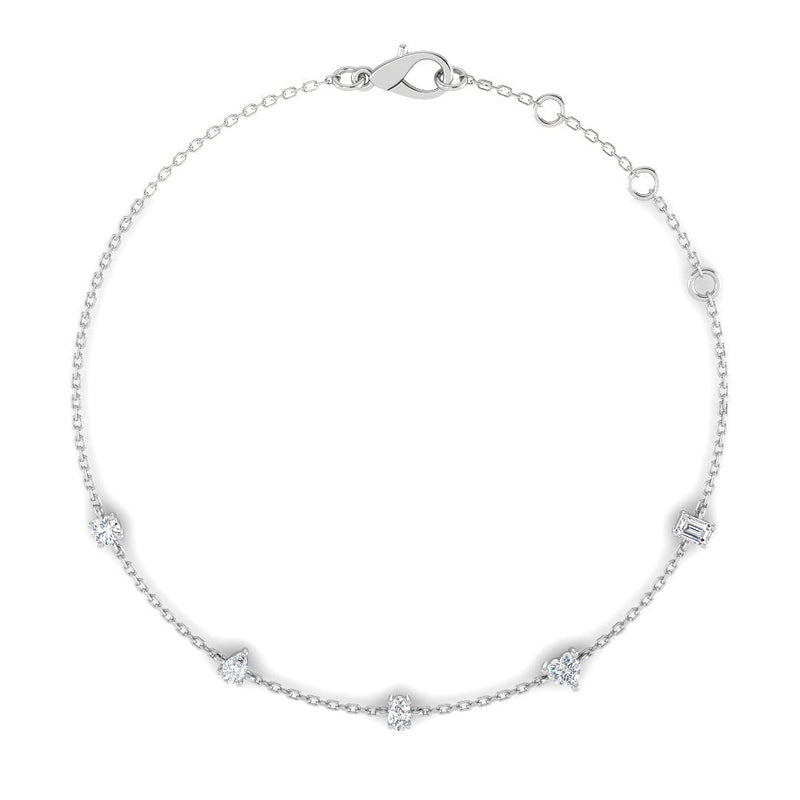 Chain Bracelet w. Multi Diamond Shapes (White Gold)