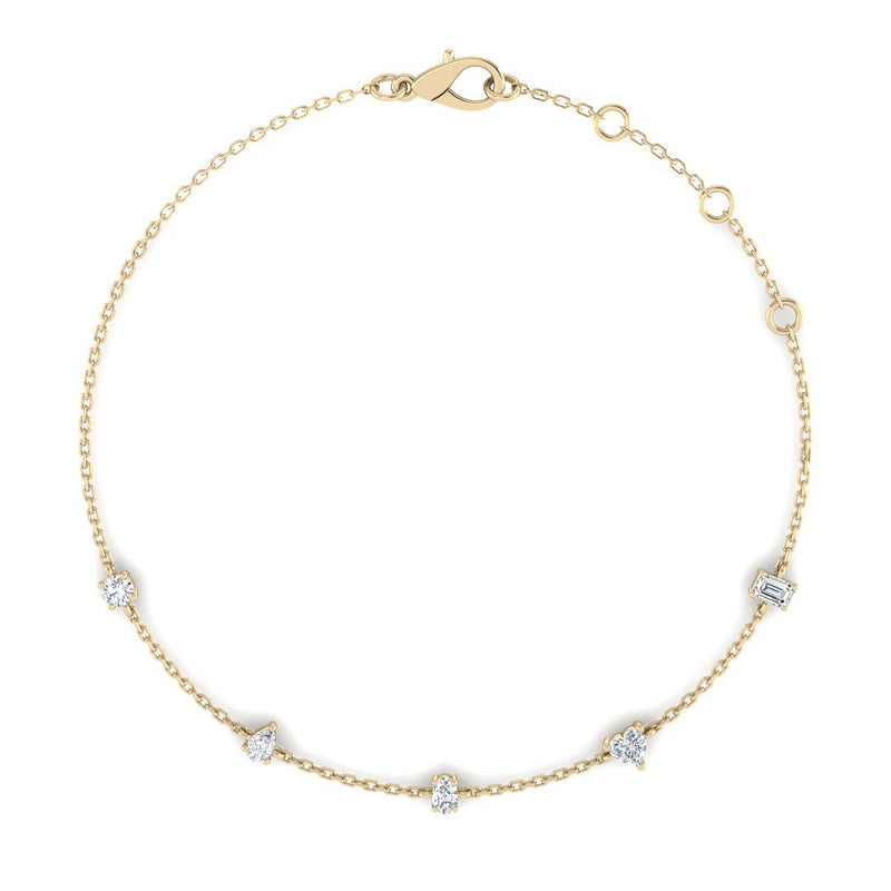 Chain Bracelet w. Multi Diamond Shapes (Yellow Gold)