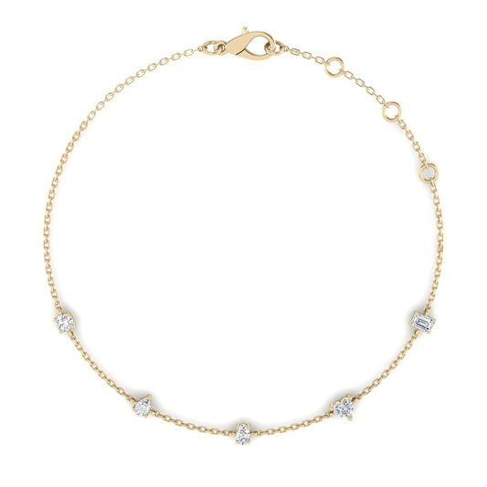 Chain Bracelet w. Multi Diamond Shapes (Yellow Gold)